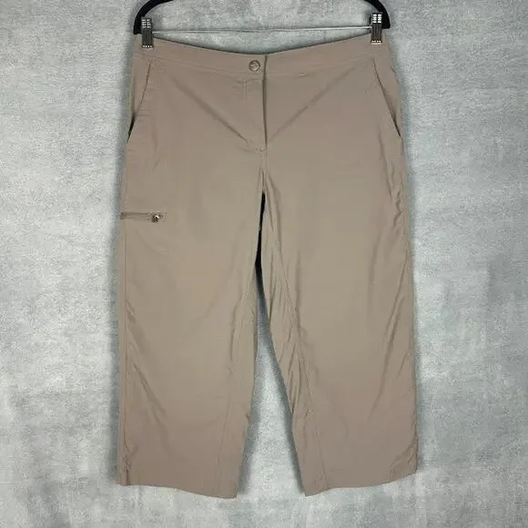 LL Bean Pants Women 10 Brown Comfort Trail Crop Stretch UPF Wicking Outdoor Hike - Picture 1 of 15